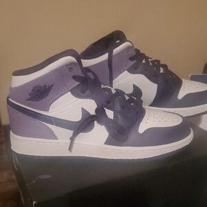 Jordan Purple and White High-Top Sneakers